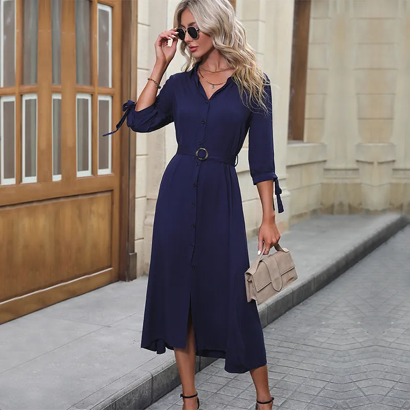 New Cross-border Fashion Women's Long Sleeve Solid Color Maxi Dress