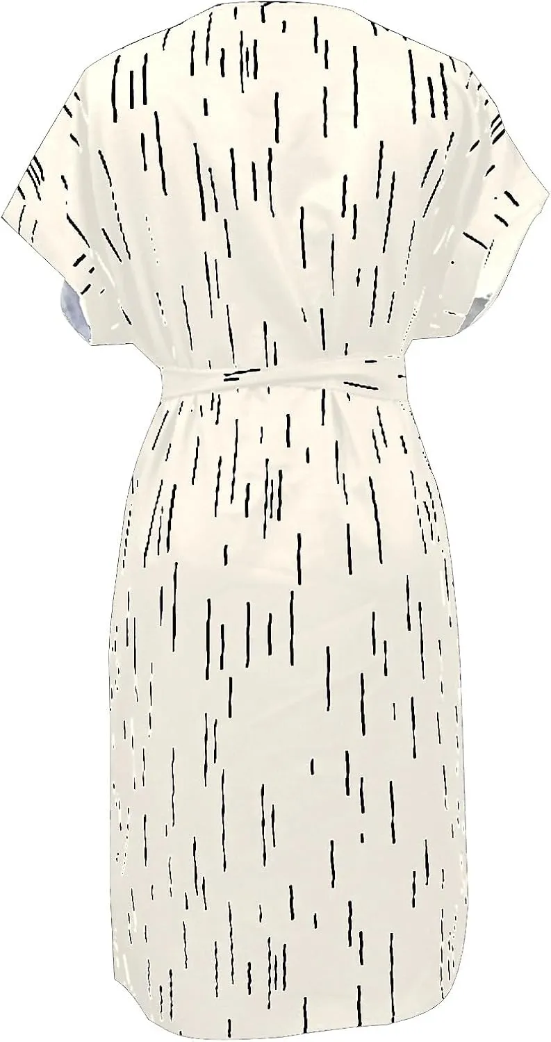 Office Dress for Women Summer with Tie Waist V Neck Short Sleeve T Shirt Dress Loose Fit Basic Flowy Breathable Sundress