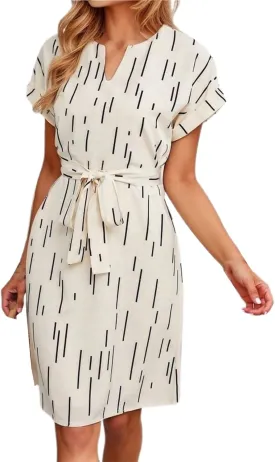 Office Dress for Women Summer with Tie Waist V Neck Short Sleeve T Shirt Dress Loose Fit Basic Flowy Breathable Sundress
