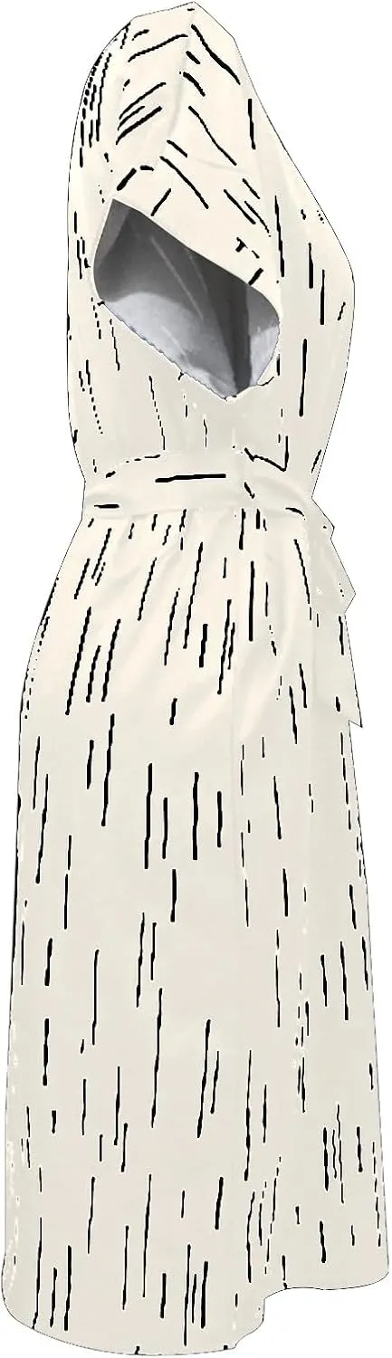 Office Dress for Women Summer with Tie Waist V Neck Short Sleeve T Shirt Dress Loose Fit Basic Flowy Breathable Sundress