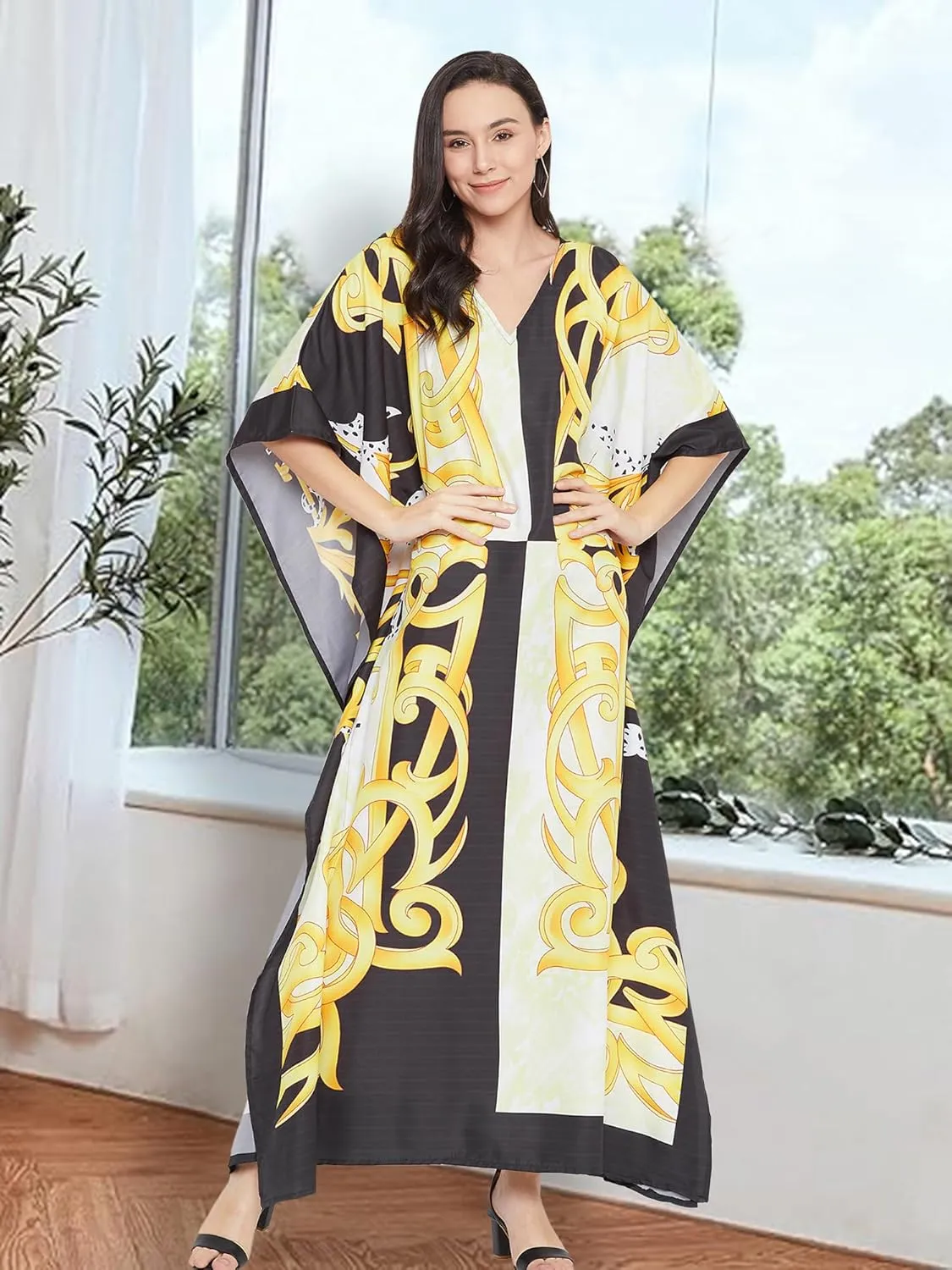 Oussum Women Kaftan Plus Size Polyester Summer Caftan Cover Ups Maxi House Dress