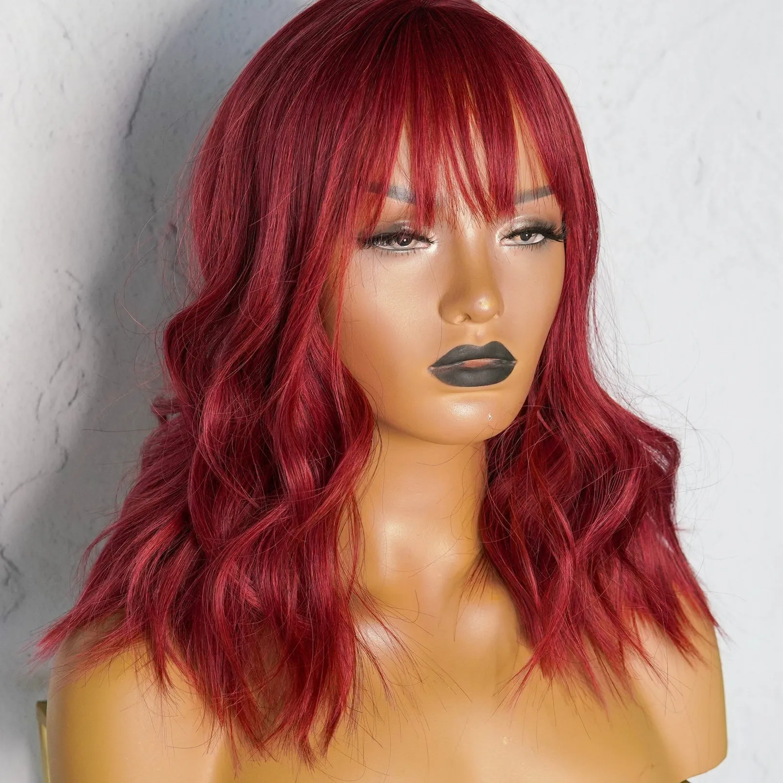 PERI Burgundy Red Bob Fringe Wig