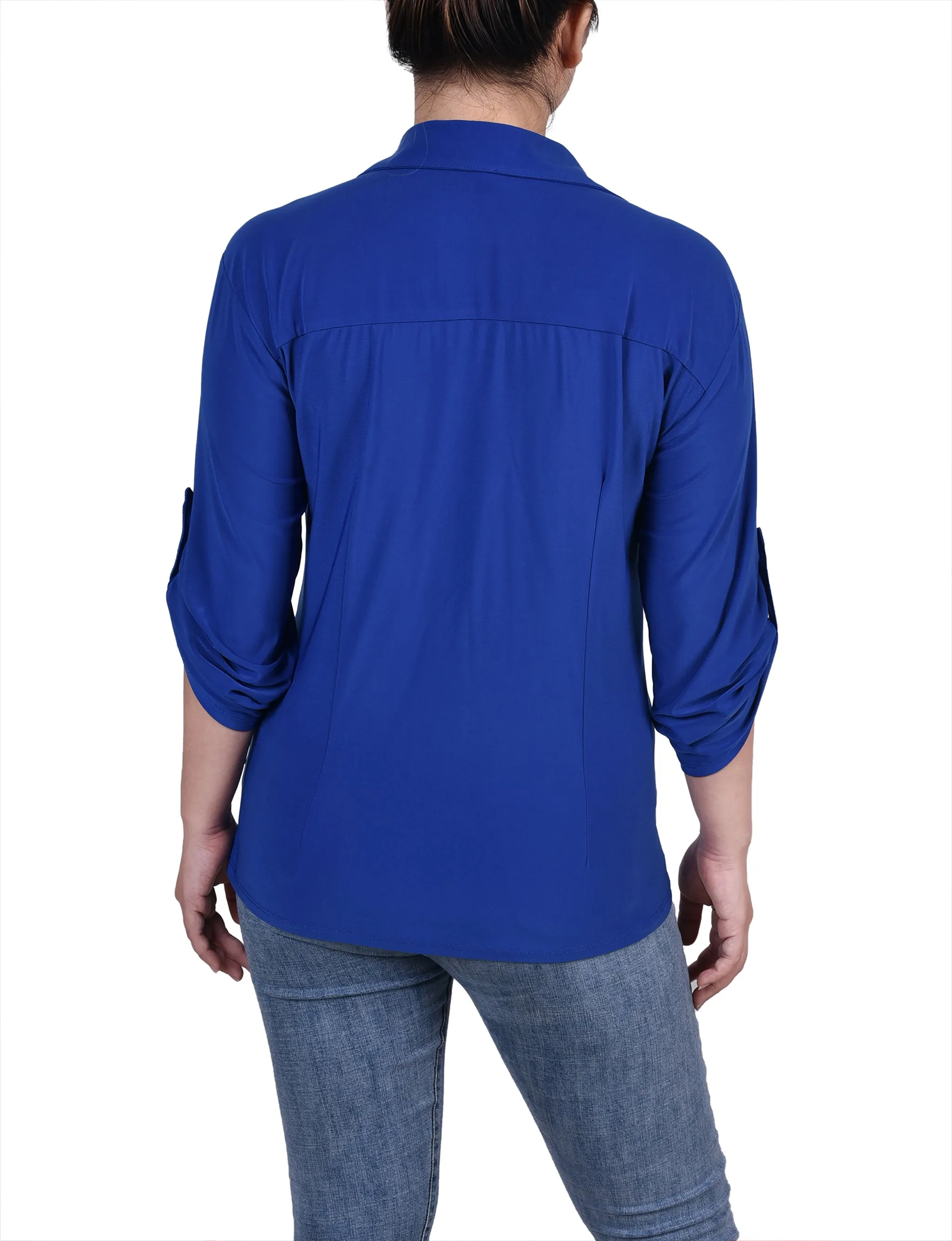 Petite 3/4 Roll Tab Rouched-Front Top