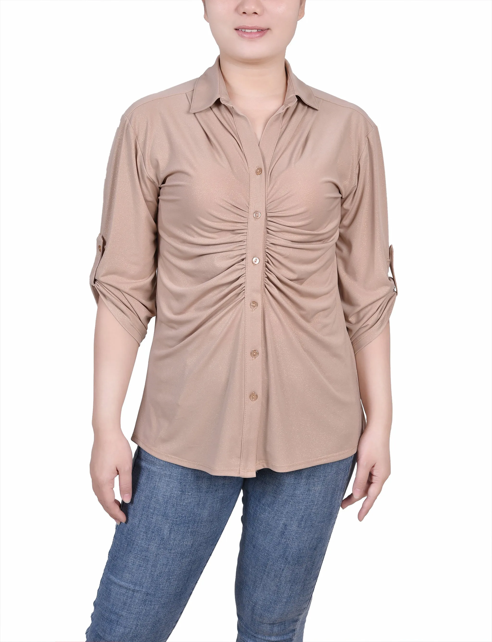 Petite 3/4 Roll Tab Rouched-Front Top