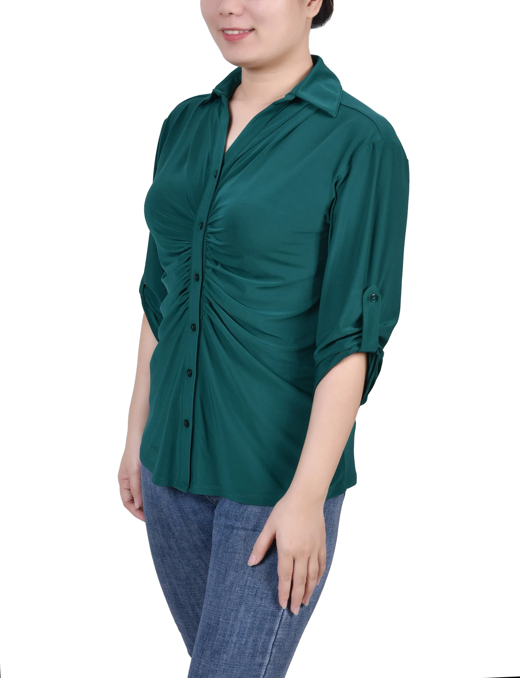 Petite 3/4 Roll Tab Rouched-Front Top