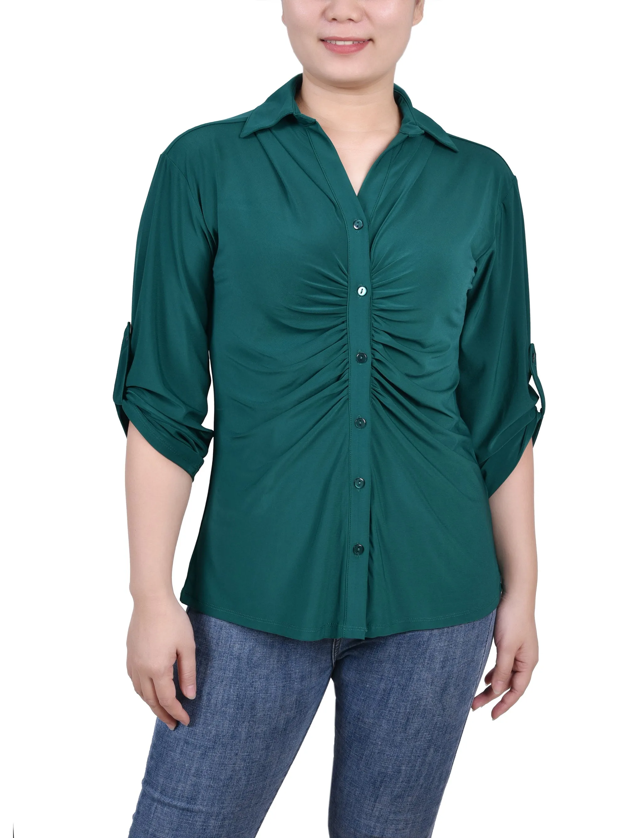 Petite 3/4 Roll Tab Rouched-Front Top