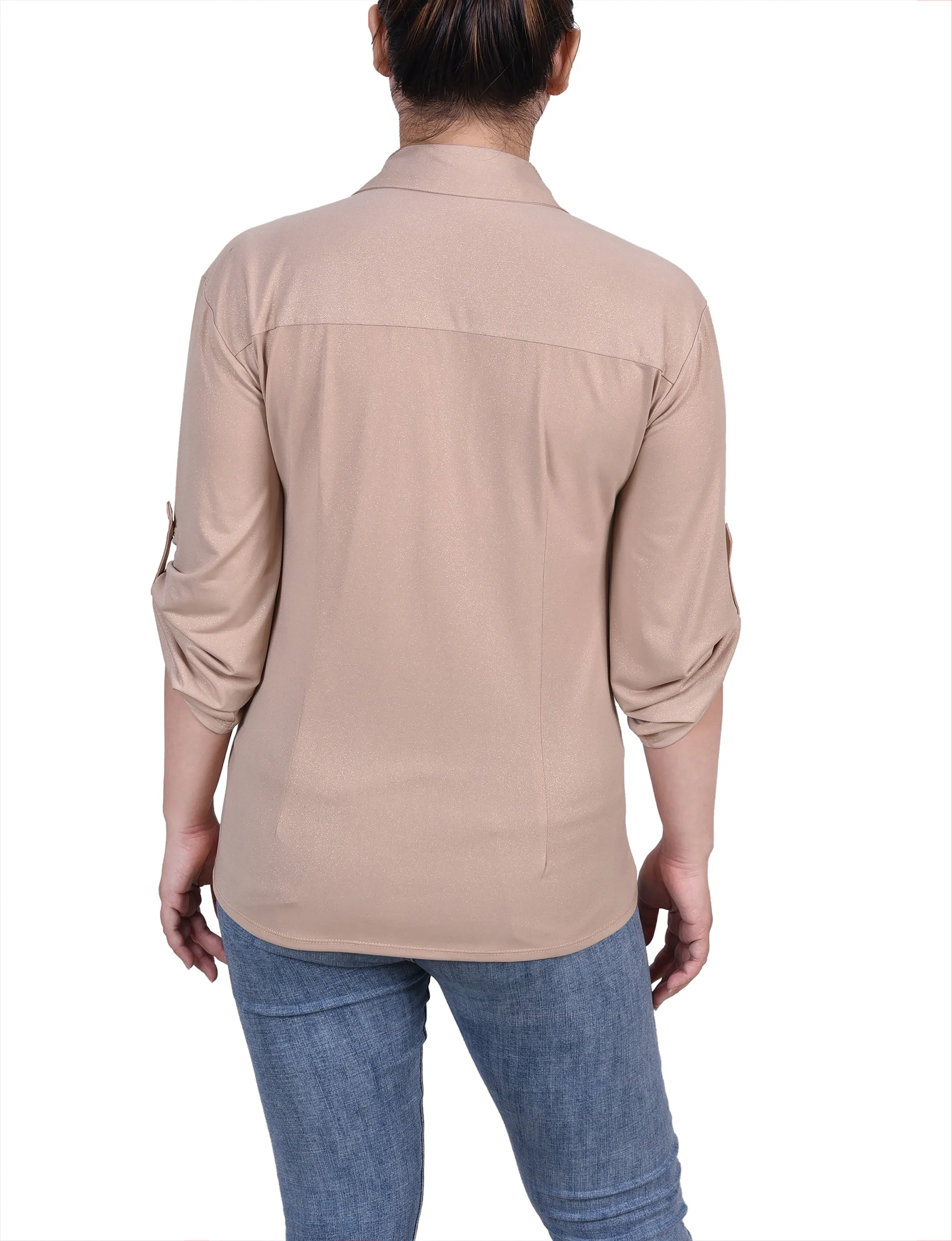 Petite 3/4 Roll Tab Rouched-Front Top
