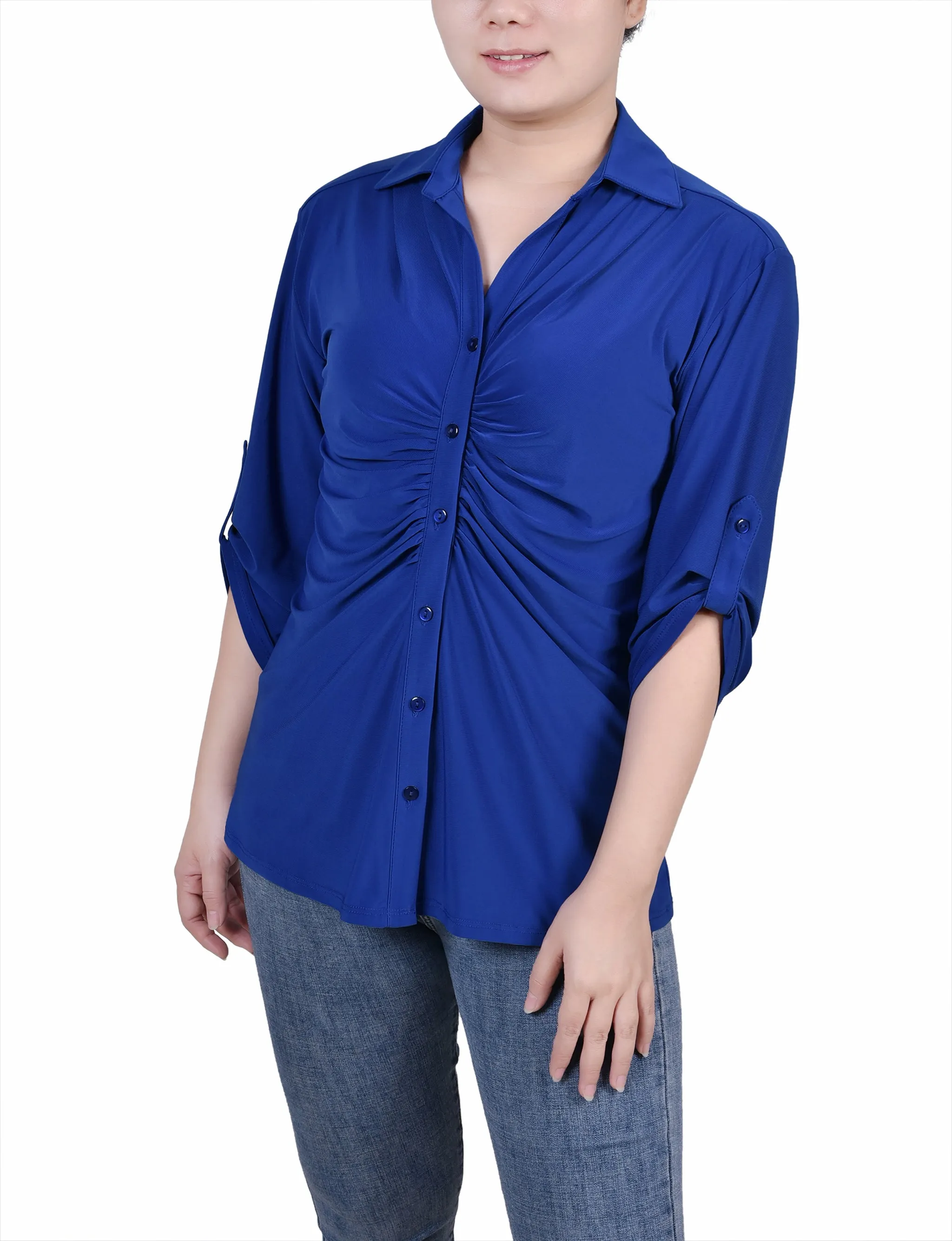 Petite 3/4 Roll Tab Rouched-Front Top