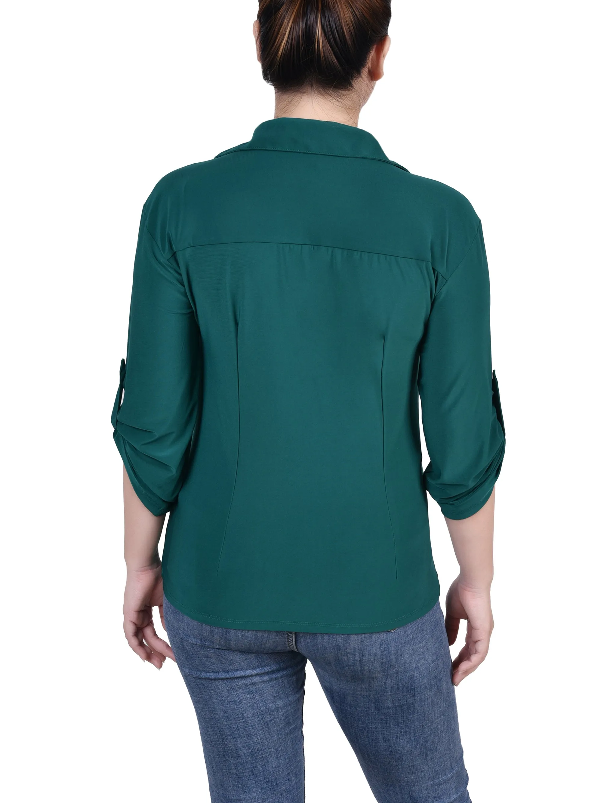 Petite 3/4 Roll Tab Rouched-Front Top