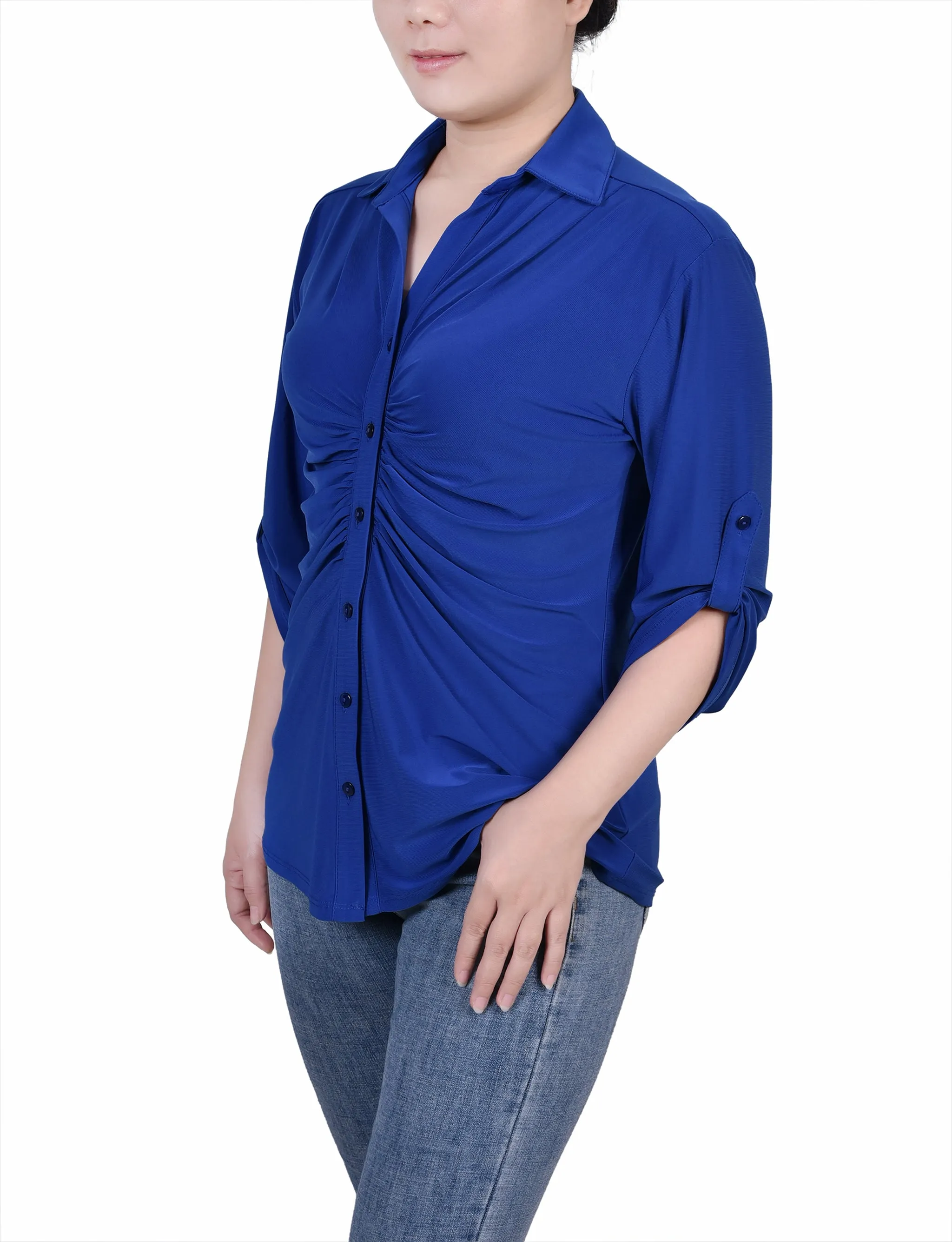 Petite 3/4 Roll Tab Rouched-Front Top