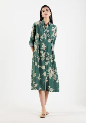 Pleated Dress Silk Twill Forest