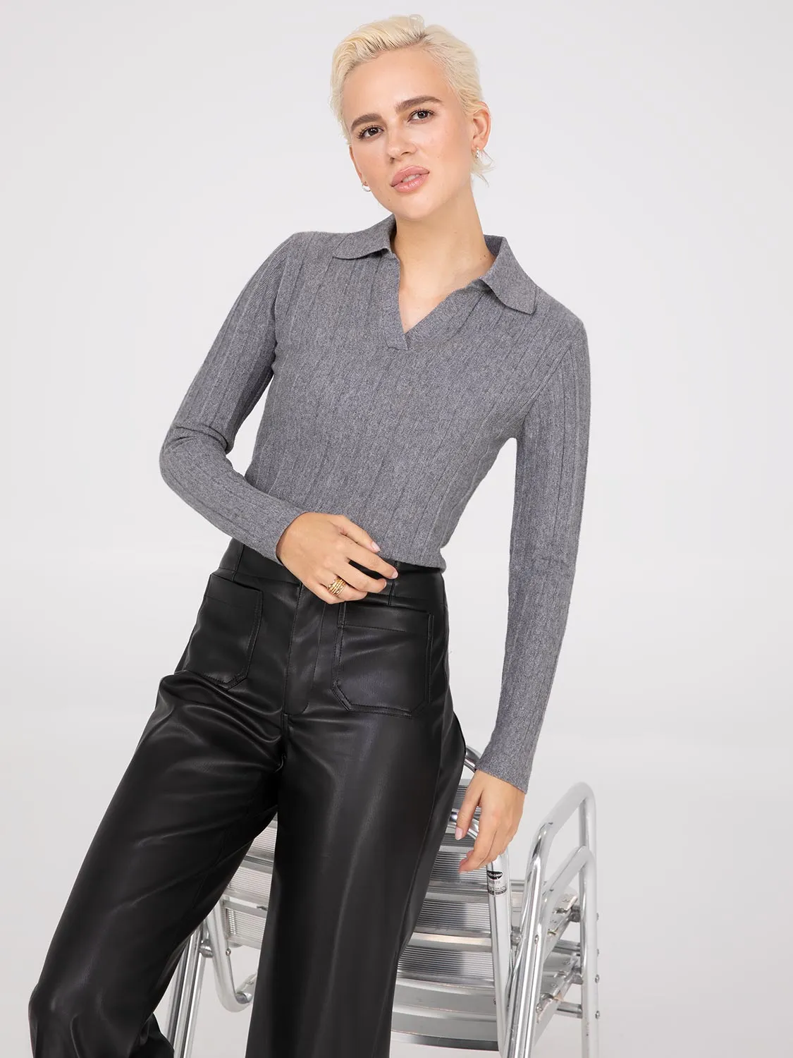 Pleated Johnny Collar Sweater