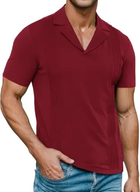 Poriff Men's Polo Shirts Short Sleeve Cuban Guayabera Shirt Casua V Neck Collared Shirt