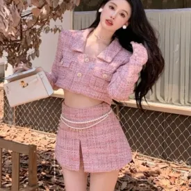 Pretty Pink Rosy Pearl      Cardigan Sweater Top and Skirt Bottom Dress Set Mermaidcore Kawaii Academia Y2K Cottagecore Coquette Fairycore Dollette Princesscore Bottoms