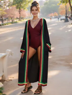 Rainbow black Beach Kimono Open Front Coverups Cotton Swimsuit Cover ups Women Kimono Duster Robes with Belt Loose Over Sized 8735-0
