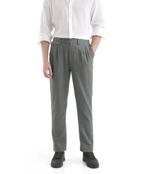 Rare Rabbit Men's Kaino Dark Green Felt Fabric Button Closure Pleated Front Regular Fit Textured Trouser