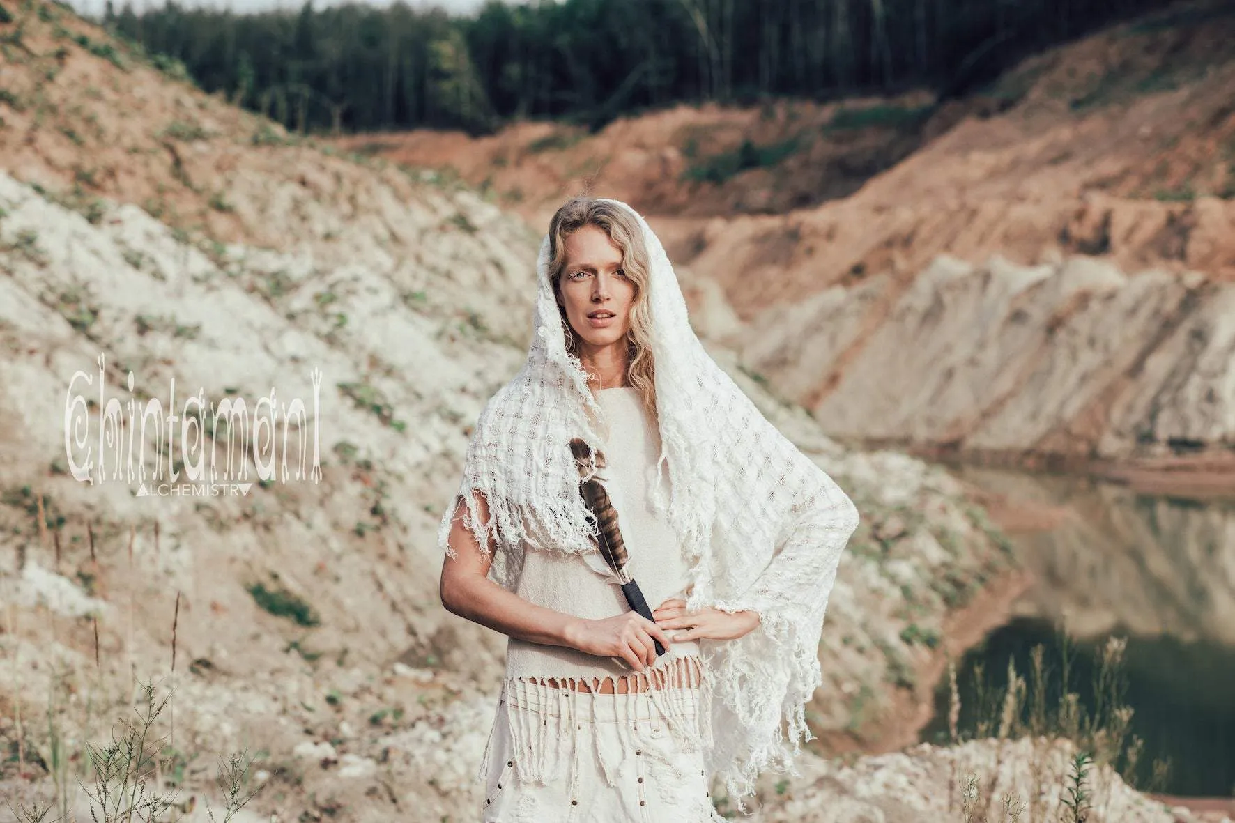 Raw Cotton Fringe Tank Top / Hand Processed Organic Eco Top / Off White