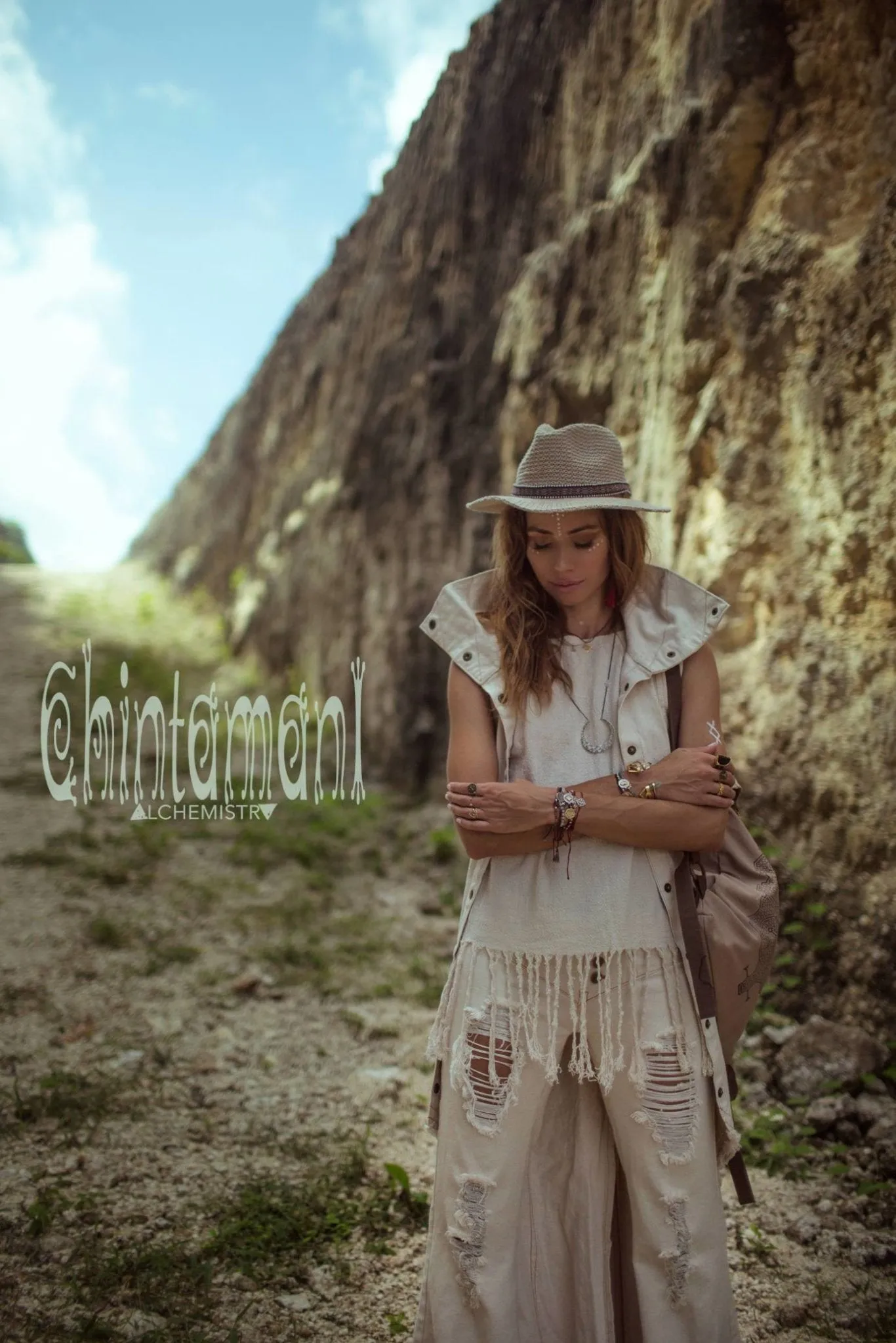 Raw Cotton Fringe Tank Top / Hand Processed Organic Eco Top / Off White