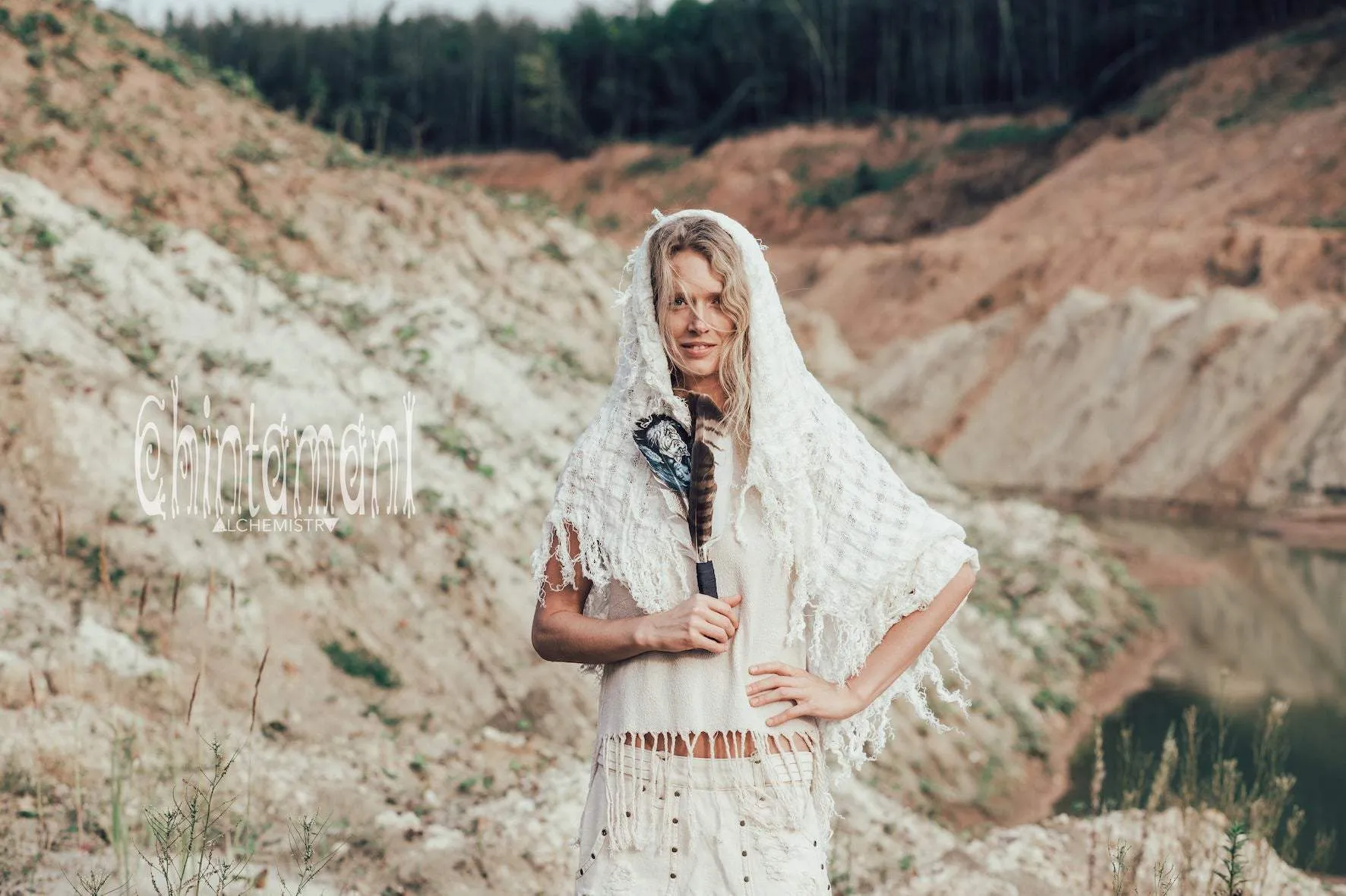 Raw Cotton Fringe Tank Top / Hand Processed Organic Eco Top / Off White