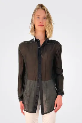 Regular Form Pure Silk Shirt - Black