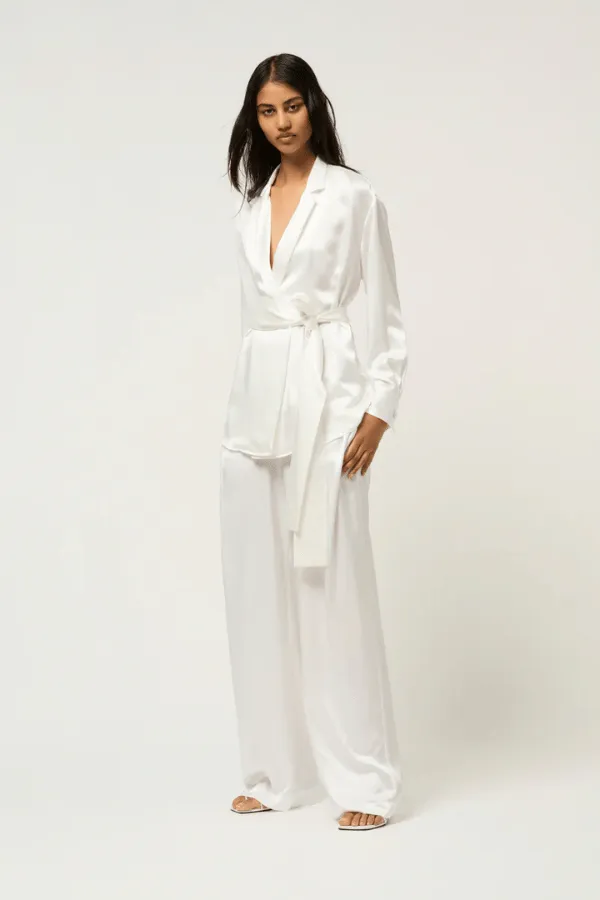 Relaxed Silk Wrap Shirt White