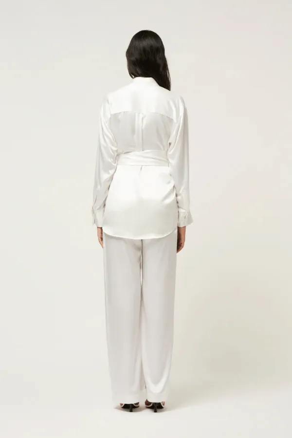Relaxed Silk Wrap Shirt White