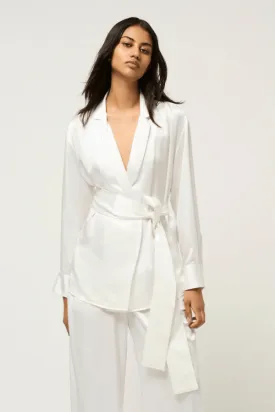 Relaxed Silk Wrap Shirt White