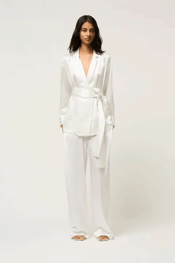 Relaxed Silk Wrap Shirt White