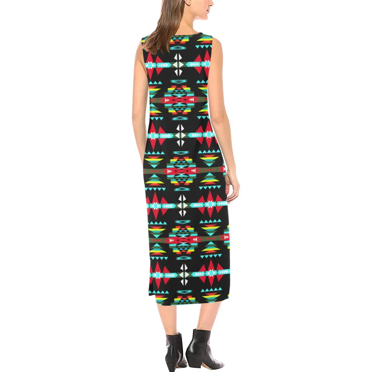 River Trail Sunset Phaedra Sleeveless Open Fork Long Dress