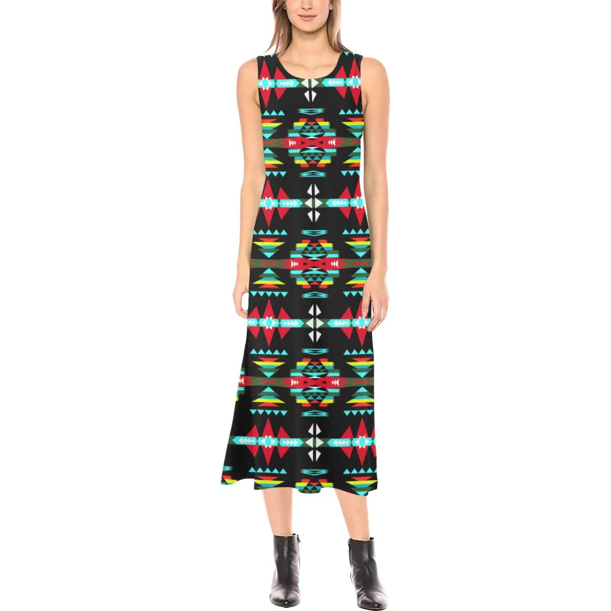 River Trail Sunset Phaedra Sleeveless Open Fork Long Dress