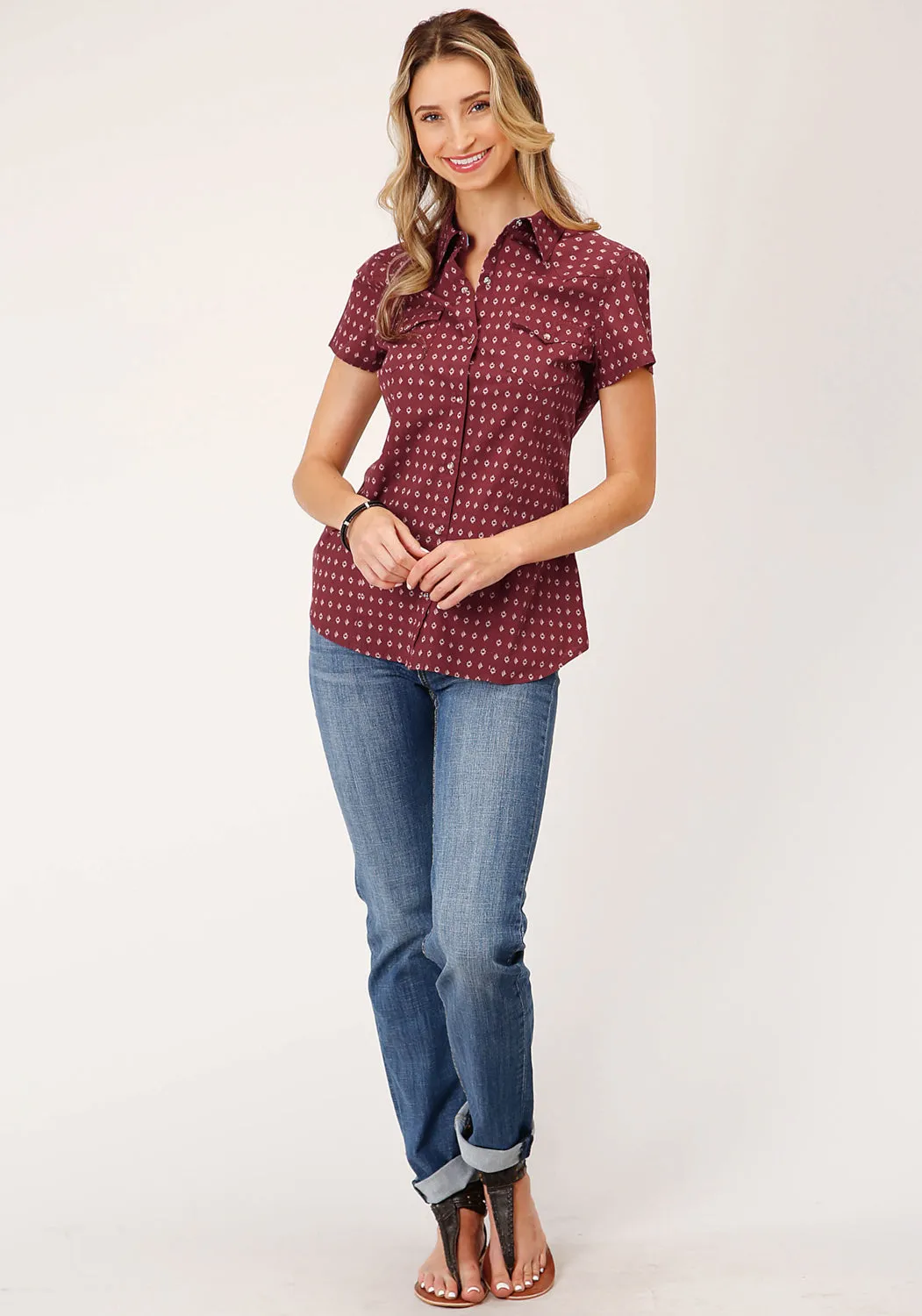 Roper Womens Texture Diamond Red 100% Cotton S/S Shirt