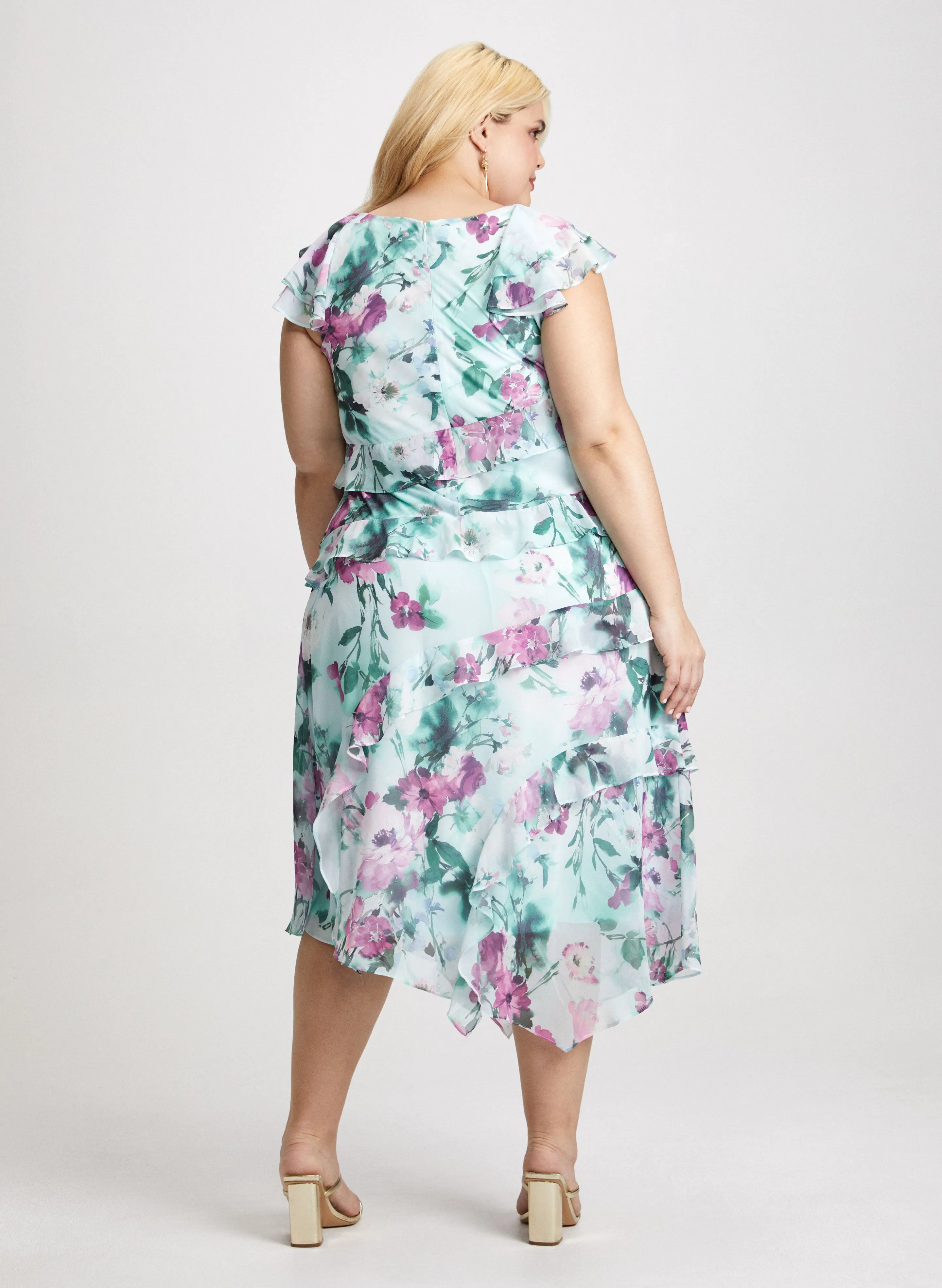 Ruffled Chiffon V-Neck Dress