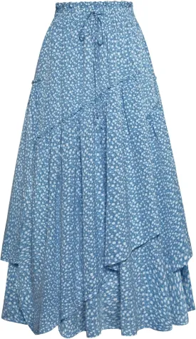 Scarlet Darkness Women Floral Print Boho Skirt Elastic High Waist Long Maxi Skirts with Pockets