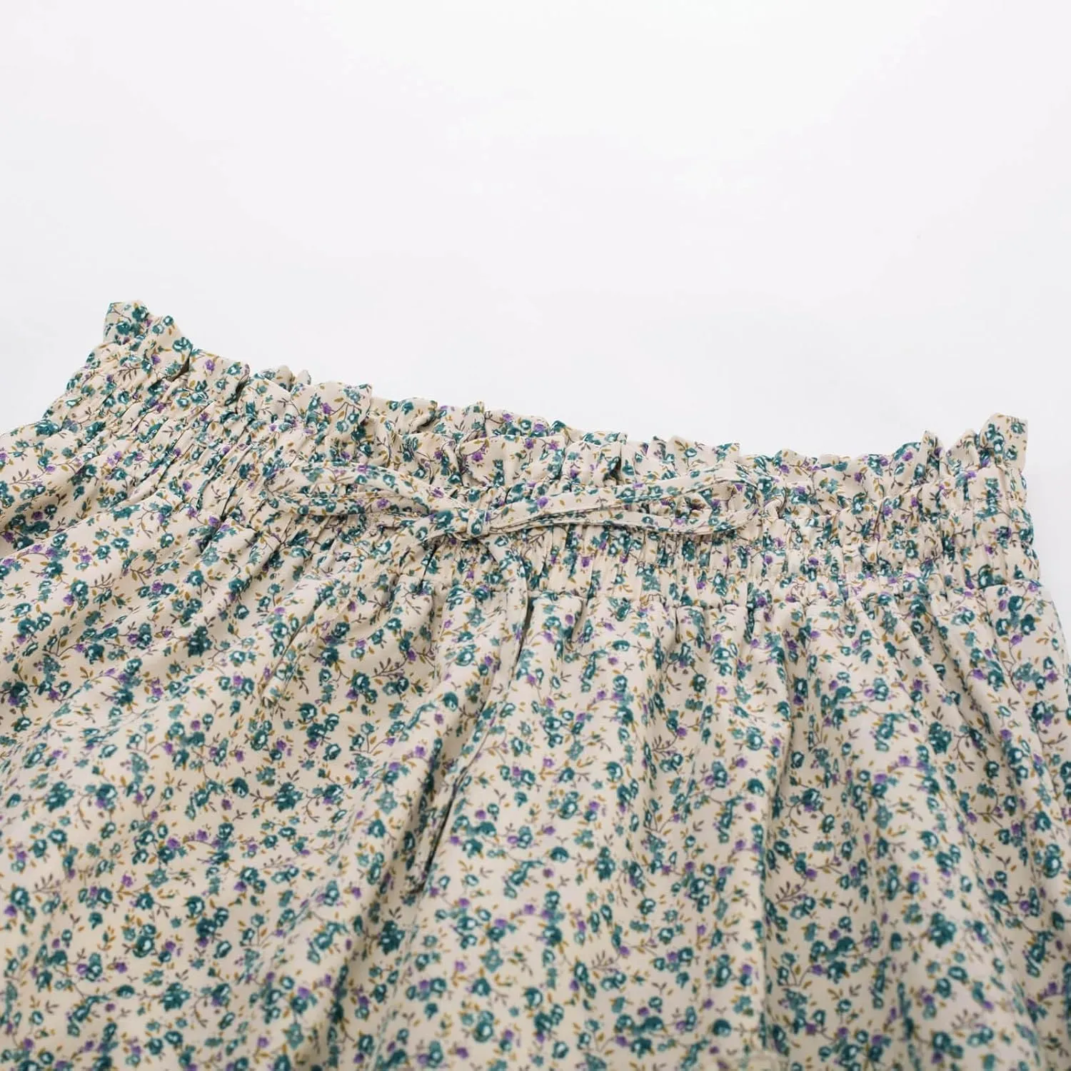 Scarlet Darkness Women Floral Print Boho Skirt Elastic High Waist Long Maxi Skirts with Pockets