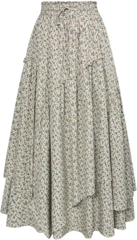 Scarlet Darkness Women Floral Print Boho Skirt Elastic High Waist Long Maxi Skirts with Pockets