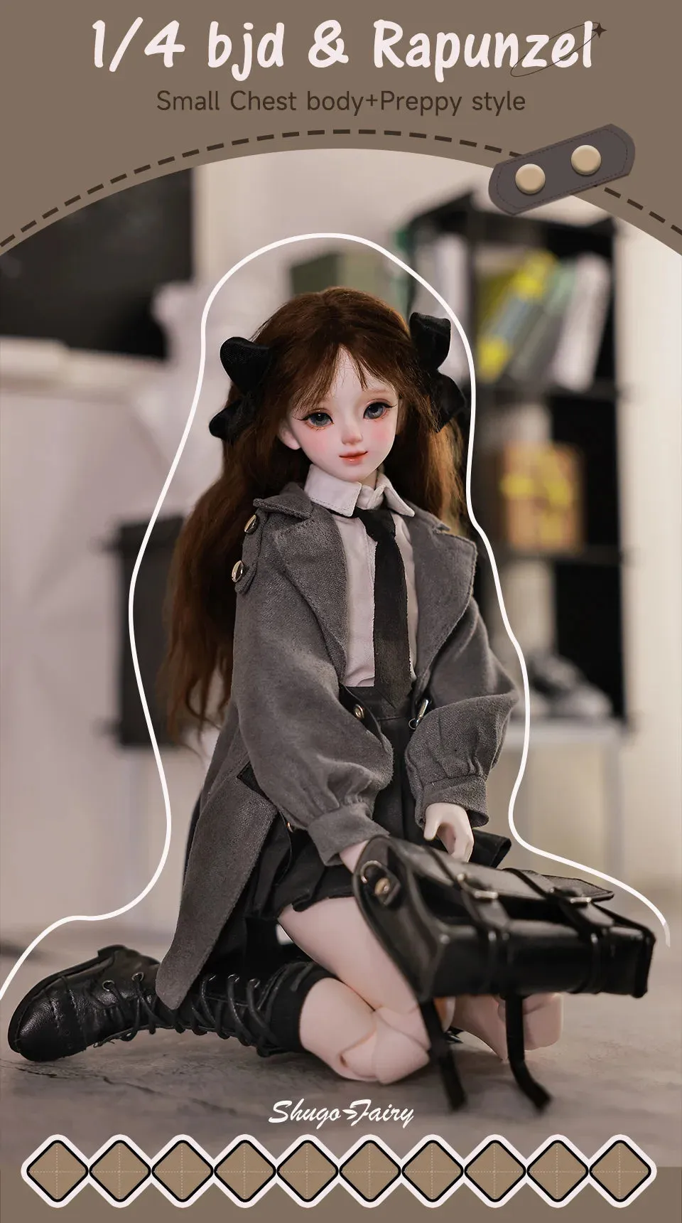 Shuga Fairy Rapunzel 1/4 BJD Doll - Autumn Style Jointed Doll with Pleated Skirt | Perfect Christmas Gift