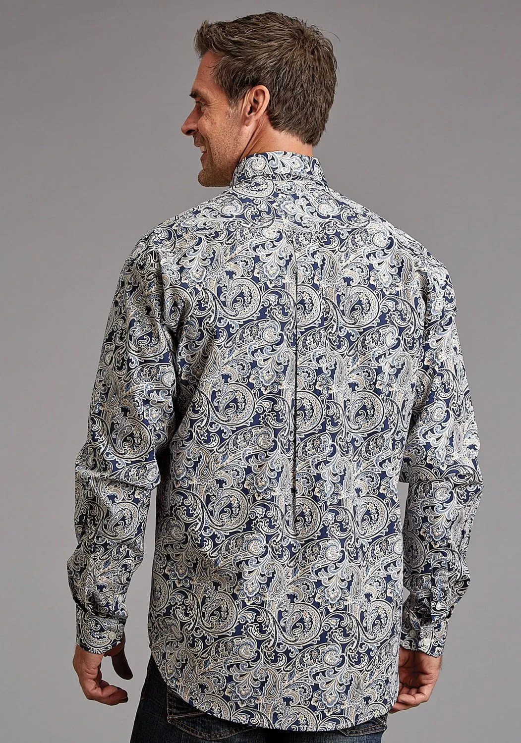 Stetson Mens Greenspring Paisley Blue 100% Cotton L/S Shirt