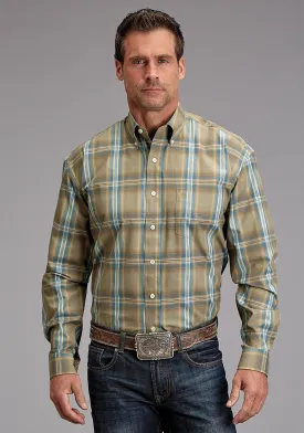 Stetson Mens Sand Ridge Plaid Brown 100% Cotton L/S Shirt