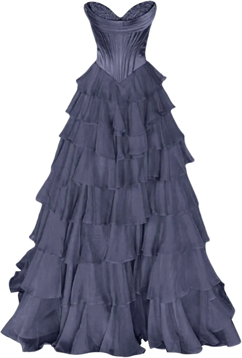 Strapless Corset Prom Dresses for Women Tiered Ruffle A Line Swing Long Dress Chiffon Slit Formal Evening Party Gown