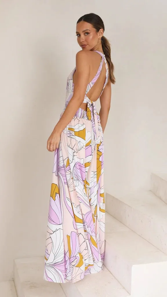 Summer New Fashion Print Lace Panel Long Dress