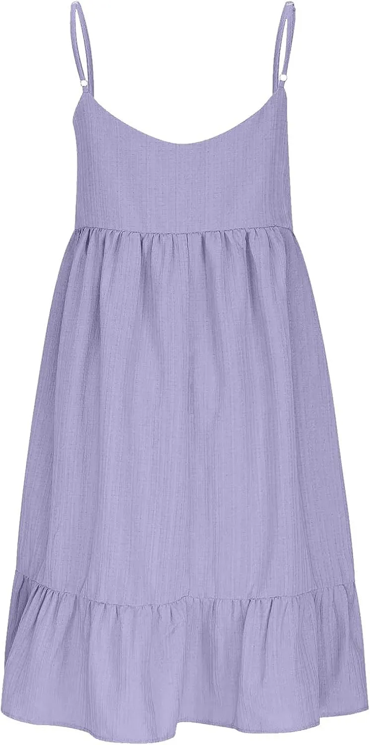 Sun Dresses for Women 2025 Vacation Summer Casual V Neck Spaghetti Strap Slip Dress Pleated Pajamas Mini Dress