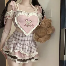 Teddies and Sweet Treats      Top with Optional Skirt Bottom Set Kawaii Academia Y2K Cottagecore Coquette Fairycore Dollette Princesscore Bottoms