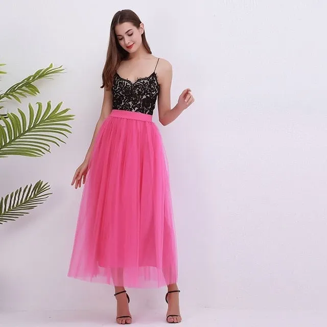 VenusFox4 layers Fashion Lace Princess Fairy Style Long Skirt