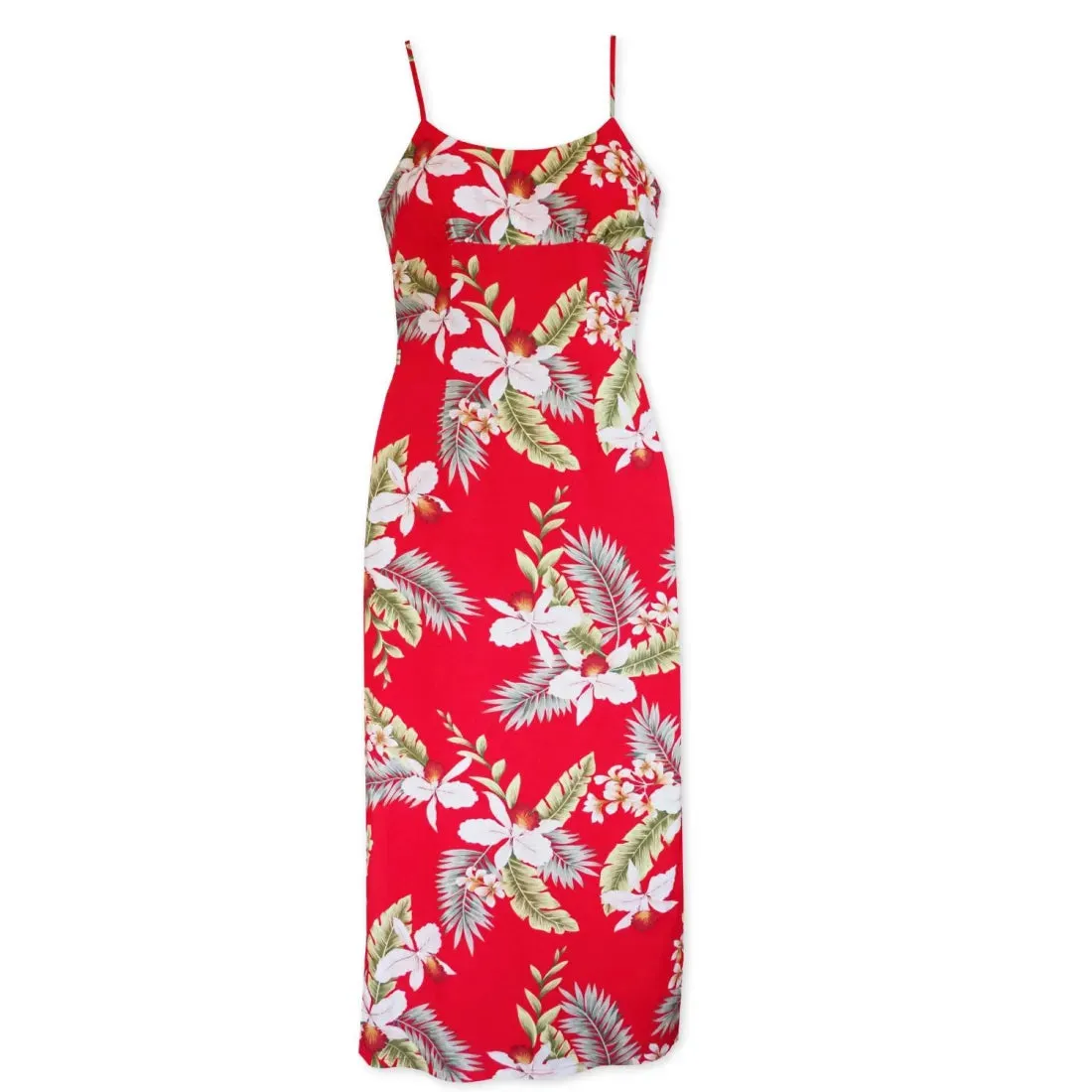 Volcanic Red Long Hawaiian Dress with Skinny Straps