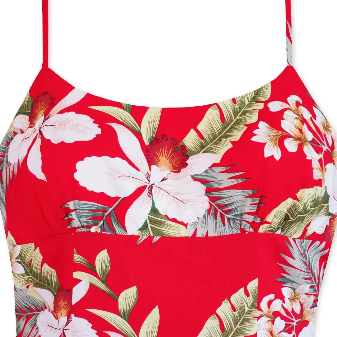 Volcanic Red Long Hawaiian Dress with Skinny Straps