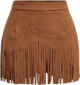 Western Skirts for Women Fringe Mini Suede Cowgirl Skirt for Country Concert Rodeo Outfit Rave Festival