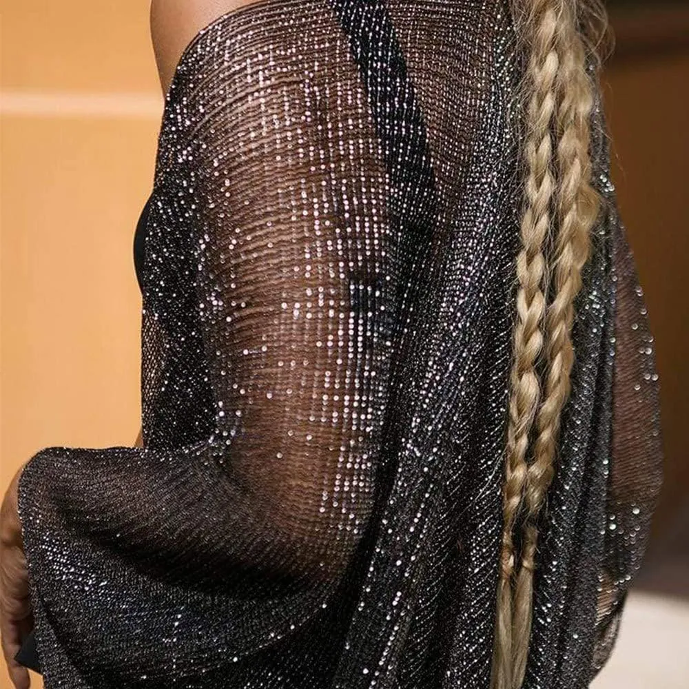 Women Fringe Tassel Mesh Sheer Shiny Summer Beach Cover Ups Kimono Loose Cardigan Capes Tops Swimsuit Coverups