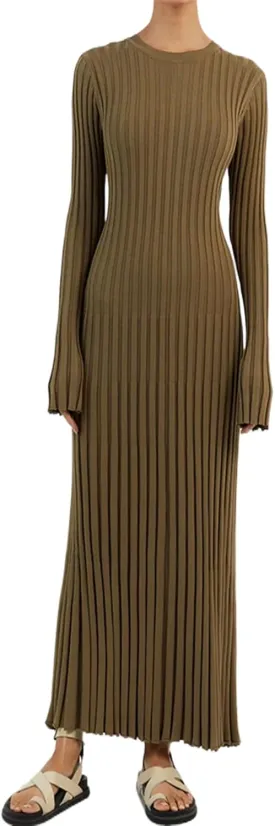 Women Sweater Dress Ribbed Long Sleeve Crewneck Knit Slim Fit Bodycon Dress Fall Maxi Long Dress