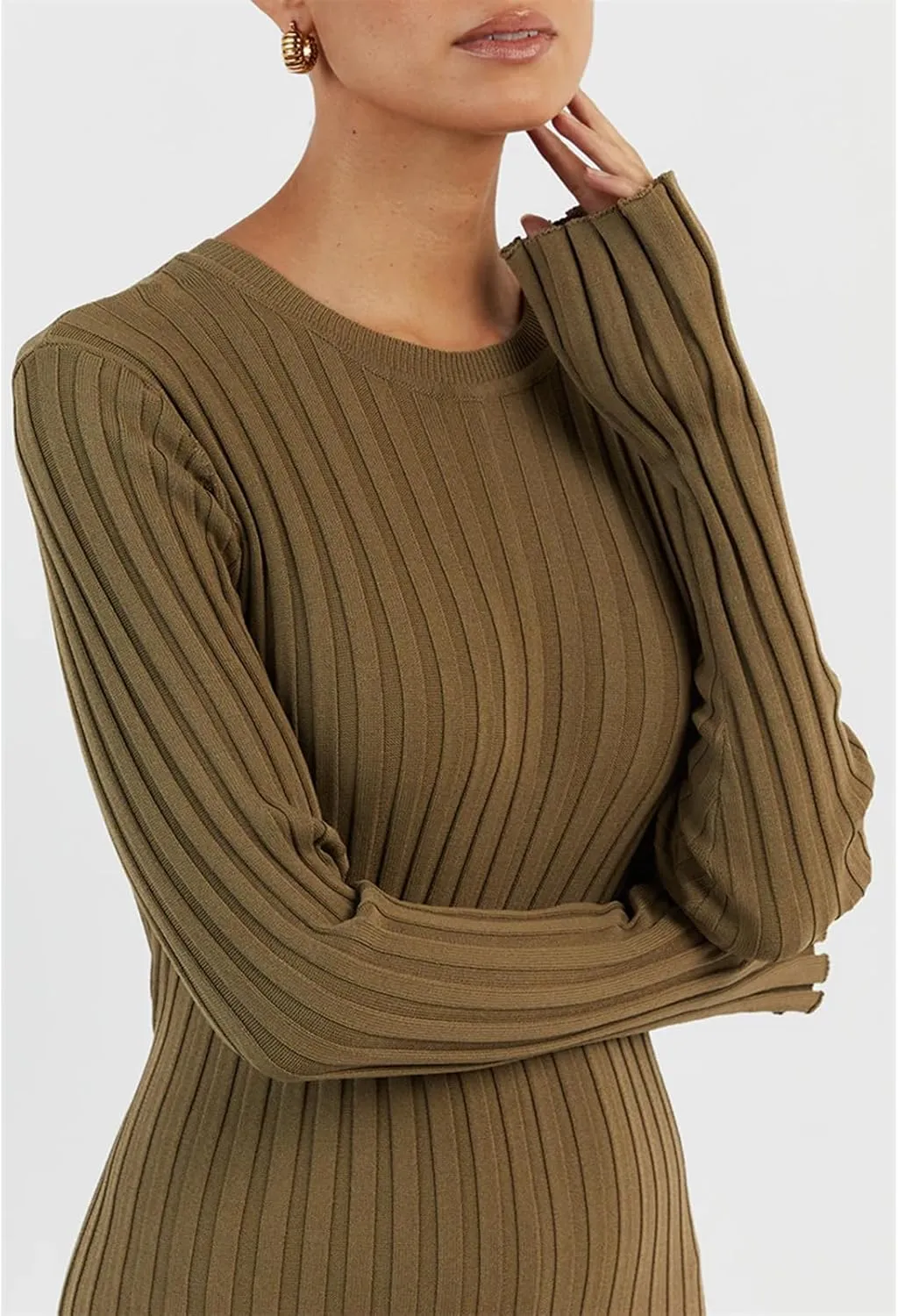 Women Sweater Dress Ribbed Long Sleeve Crewneck Knit Slim Fit Bodycon Dress Fall Maxi Long Dress