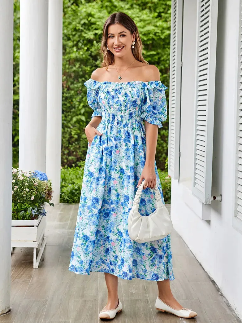 Women Victorian Chiffon Dress Pleated Midi Pocket Dress